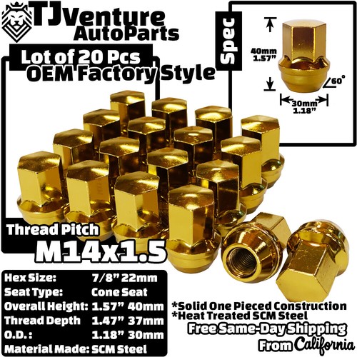 20Pc Gold M14x1.5 OEM Factory Style Lug Nuts Fit Dodge Durango Ram1500 &More - Picture 2 of 5
