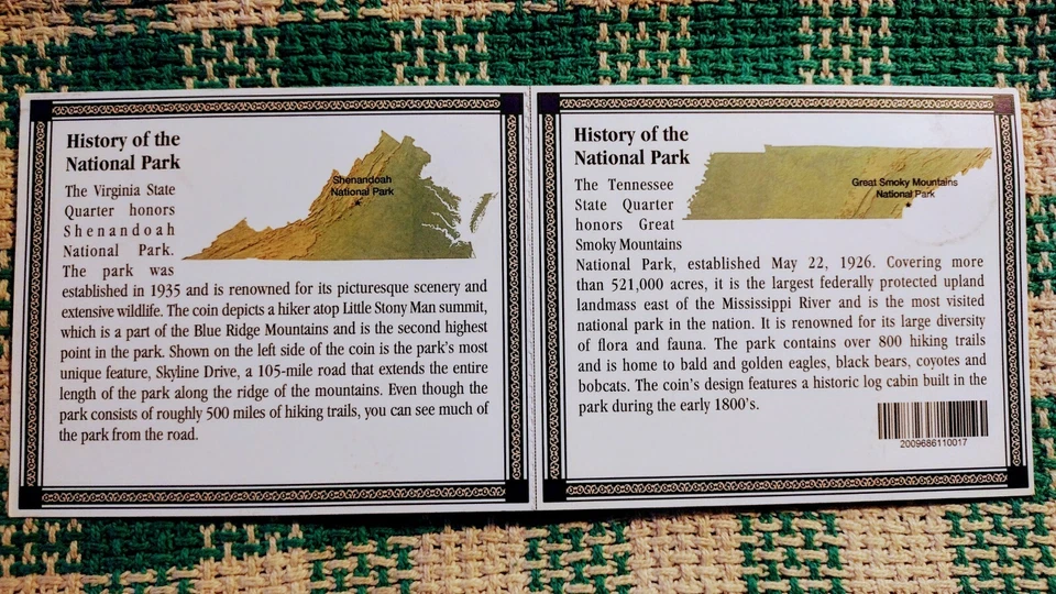 LOT of #2 STATEHOOD QUARTERS GREAT SMOKY MOUNTAINS TENNESSEE & SHENANDO VIRGINIA - Image 2 of 4