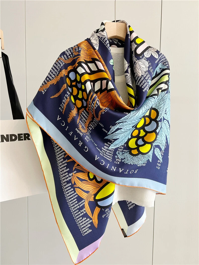 Sallys Plant Print Twill Silk Wrap Scarf Bandana Large Square Shawl Kerchief 53"