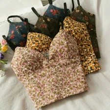 Lady Floral Corduroy Vest V Neck Elastic Short Tank Crop Tops Camisole Sexy Chic