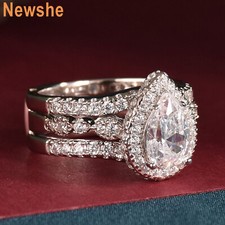 Newshe Women Sterling Silver Wedding Ring Set Engagement Ring Pear Cubic Zircon
