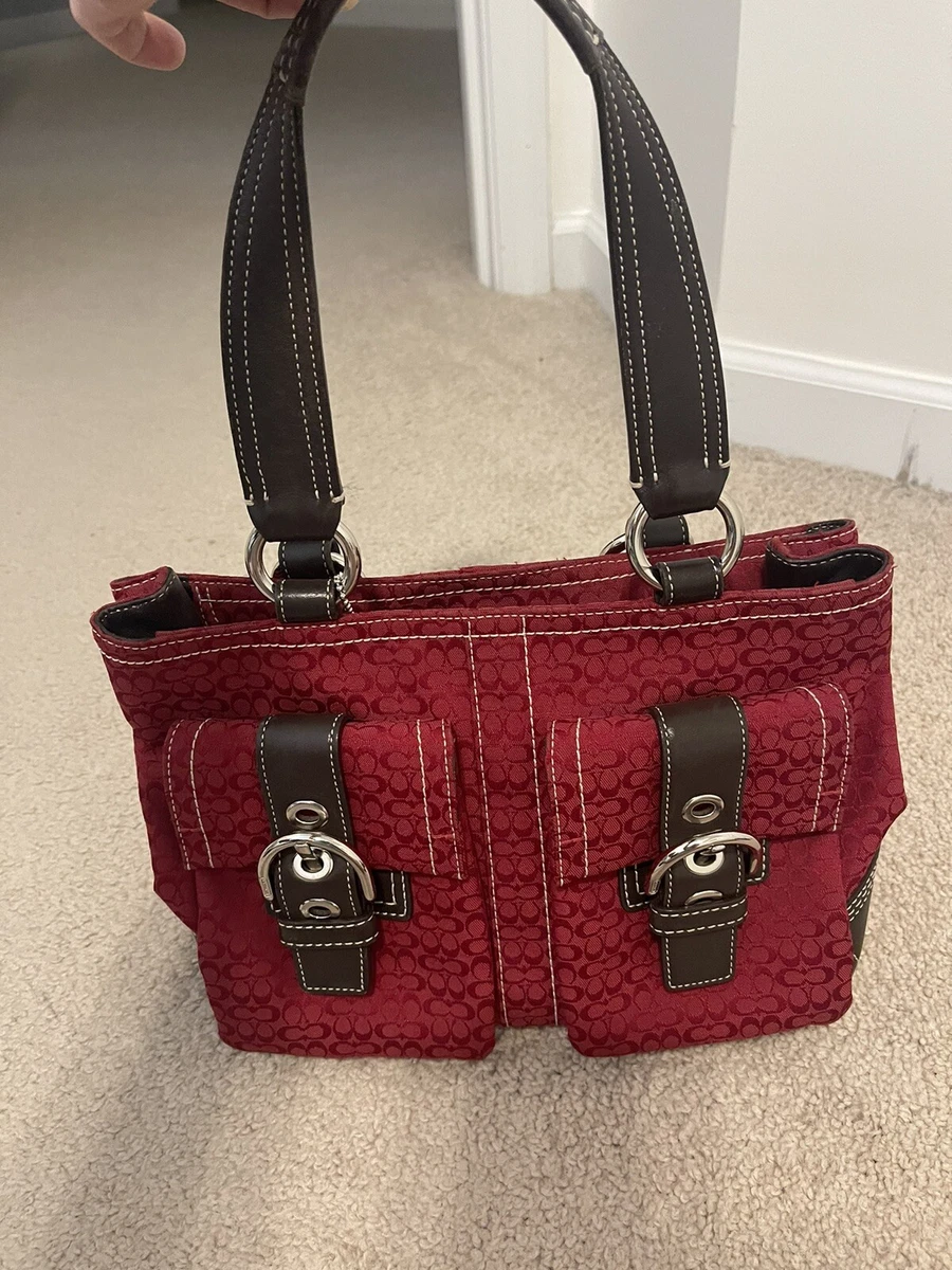 Coach Signature Red Brown Leather Handbag Purse Vintage | eBay
