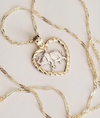 14K 2 Ton Echt Massiv Gold Elefant Herz Herz Anhänger Charm 