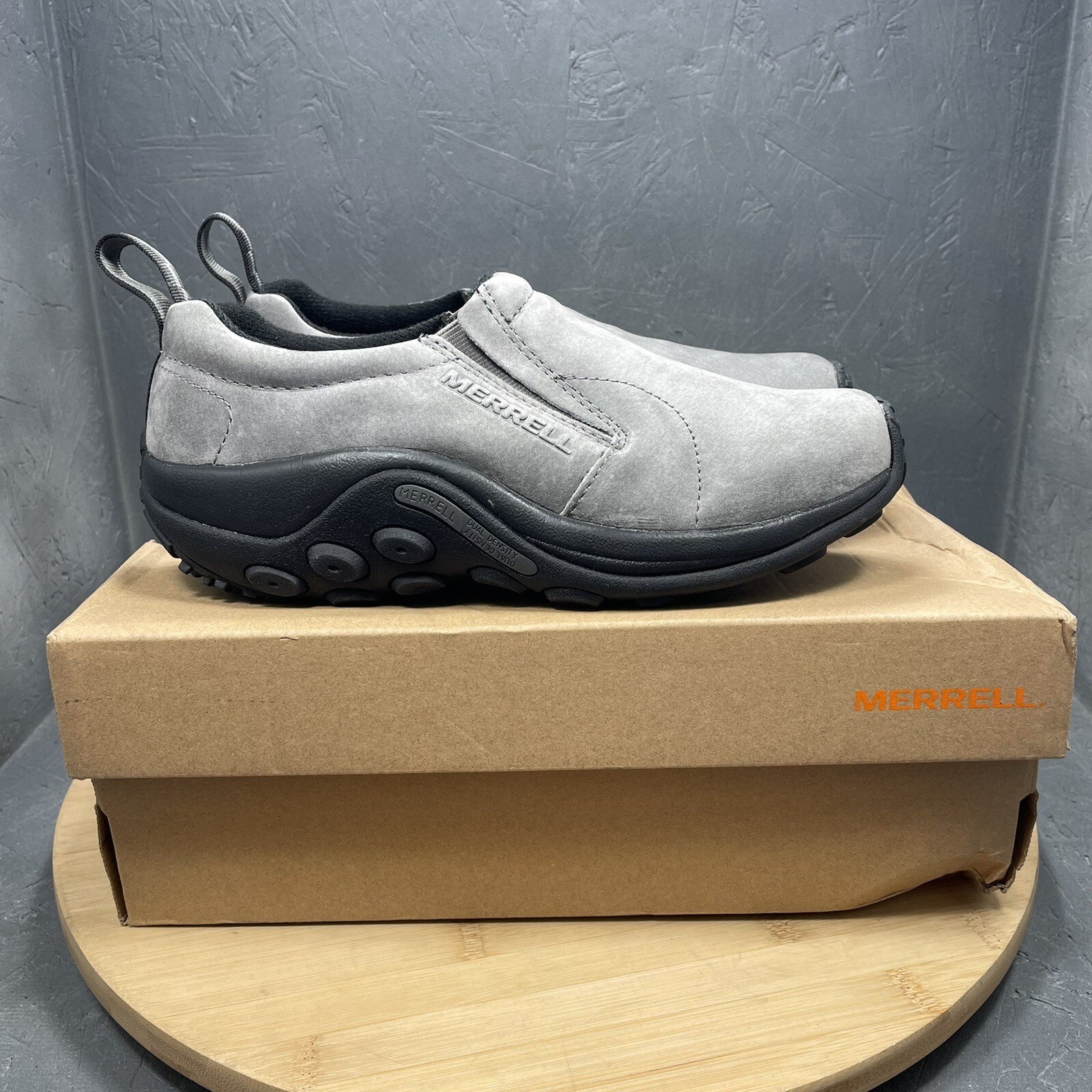 Scarpe slip on Merrell da uomo giungla moc castello roccia pelle scamosciata grigio ammortizzate camminata