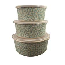 NEW Food Storage Set of 3 Sizes w lids Reusable Round Retro Containers by heyPOP