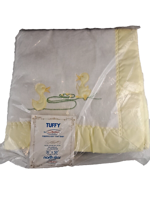 #ad Baby Crib Blanket North Star Chatham 36X50 White Ducks amp; Pond Nylon Trim Vtg USA $19.88