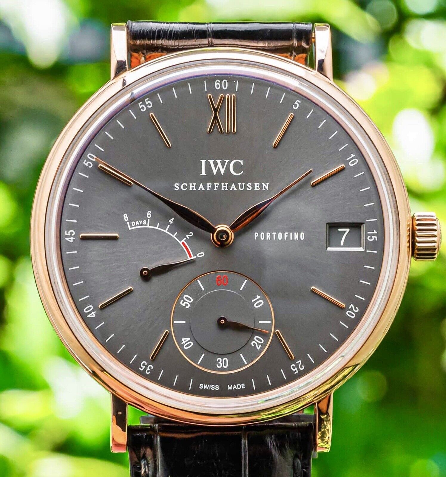 IWC Portofino Hand-Wound Eight Days $21K MSRP Solid Rose Gold Gray Dial IW510104