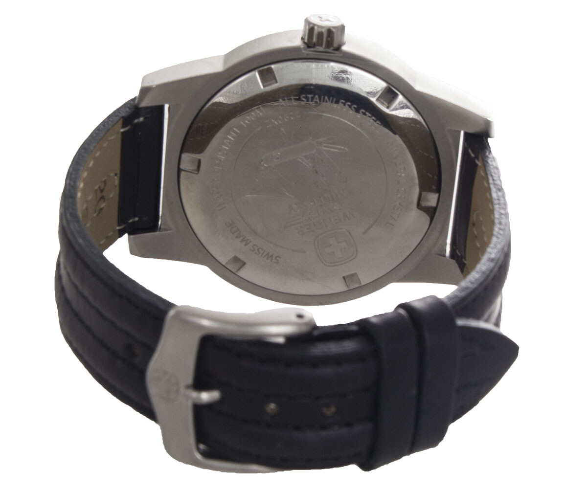 Wenger Swiss Military Dial Black Leather Strap Men's Watch 7290XZ