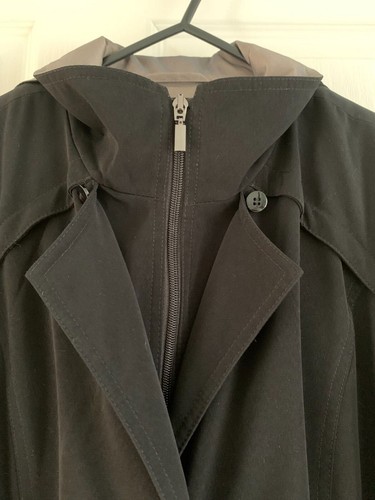 Women's Gallery Coat with hood, S:XL, Black, long, zipper in & button closure - Picture 3 of 9