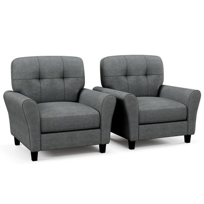 Set of 2 Upholstered Modern Accent Chair Mid-Century Armchair w/Rubber Wood Legs