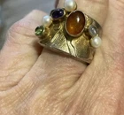 Vtg Brutalist Modernist Michou Style Gemstone Sterling Vermeil Signed Ring Sz 7