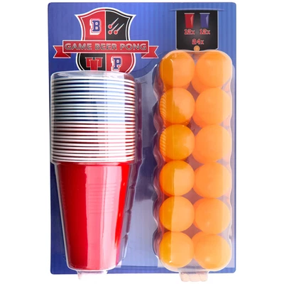 MARKENLOS Beer Pong Set | 48tlg (Rot/Blau) + 24 Bälle | Party Trinkspiel Bierpong