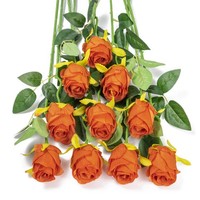 KüNstliche Seidenrosen Deko Blumen Orange 10 StüCk Hochzeit Party 52,1 Cm