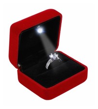 Velvet Metal Glossy LED Jewelry Gift Box Red Proposal Engagement Wedding Omeet
