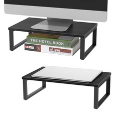 2 Pack Monitor Stand Riser Wood Desk Shelf with Storage Laptop Stand