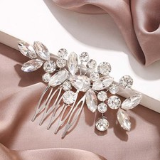 Crystal Bride Wedding Hair Comb Silver Bridal Headpiece Rhinestone A-Silver