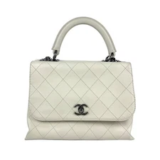 Auth CHANEL Handbag Shoulder Bag Off White Leather - n1122