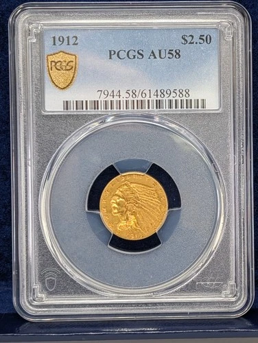 1912 $2.50 Indian Head Gold Coin PCGS AU58