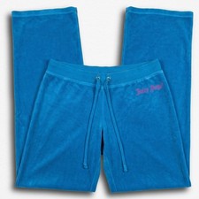 Juicy Couture Blue Velour Track Pants Juicy Royal Glitter Logo Medium
