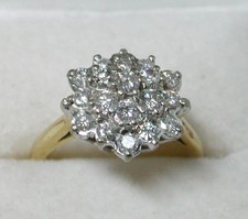 18ct gold Beautiful 0.75ct Diamond Cluster Ring 1970's Vintage Size I.1/2  23213
