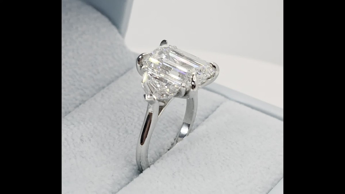 6.13 Ct D VS1 Plat Emerald Cut Lab Grown Diamond Ring IGI Cert GIA