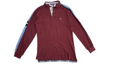 Vintage Tommy Hilfiger Polo Shirt Mens XL Red Long Sleeve Rugby Y2K Pique Knit