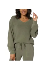 AnyBody Women's Washed Waffle Knit Drop Shoulder V-Neck Top Thyme