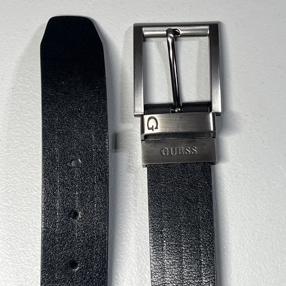 Cinturón de vestir reversible Guess para hombre talla grande 38-40 marrón negro acanalado clásico Foto 3 de 4