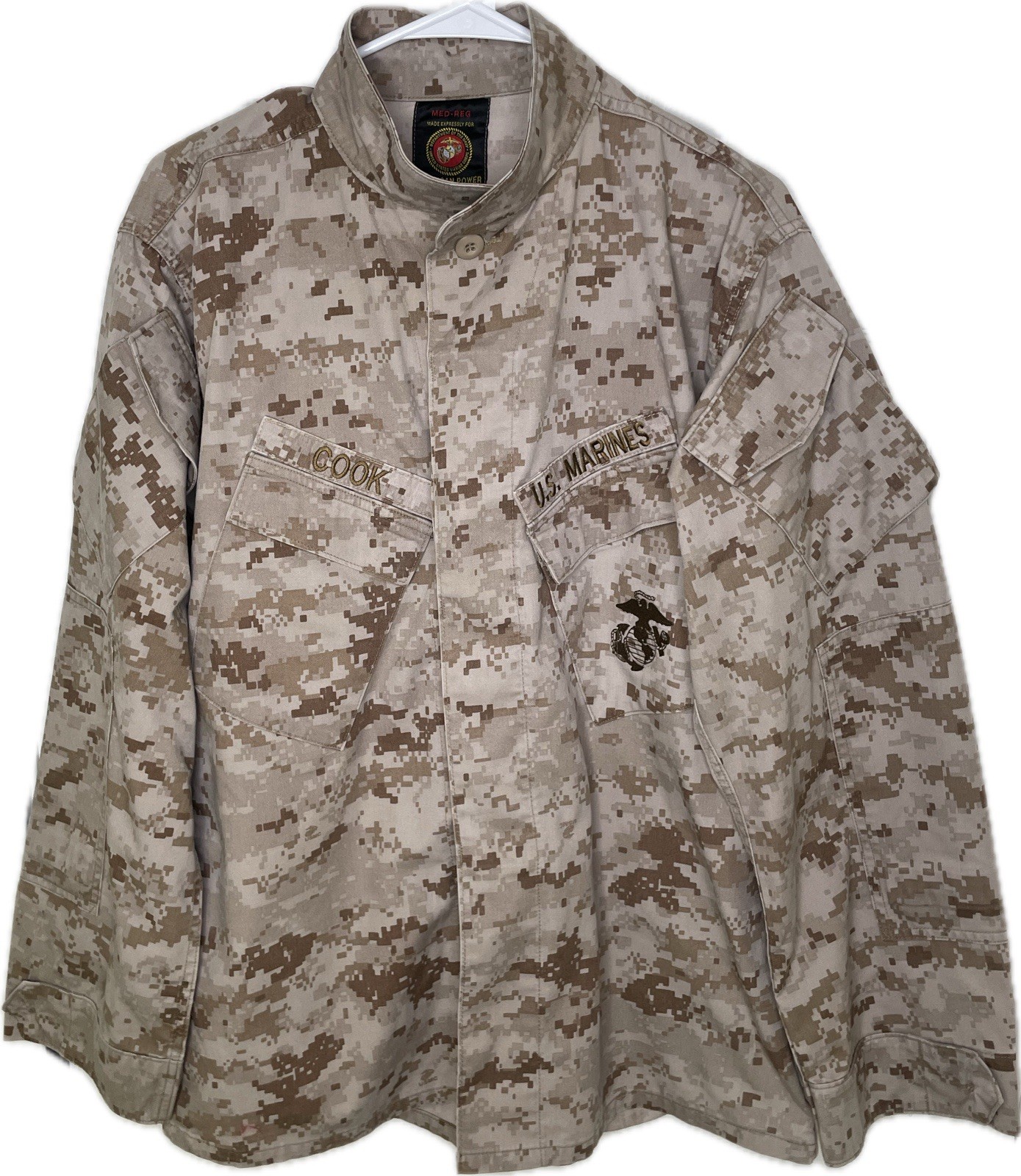 Vintage Military Shirt Mens Medium Reg Combat Coat USMC Khaki Cook Marines