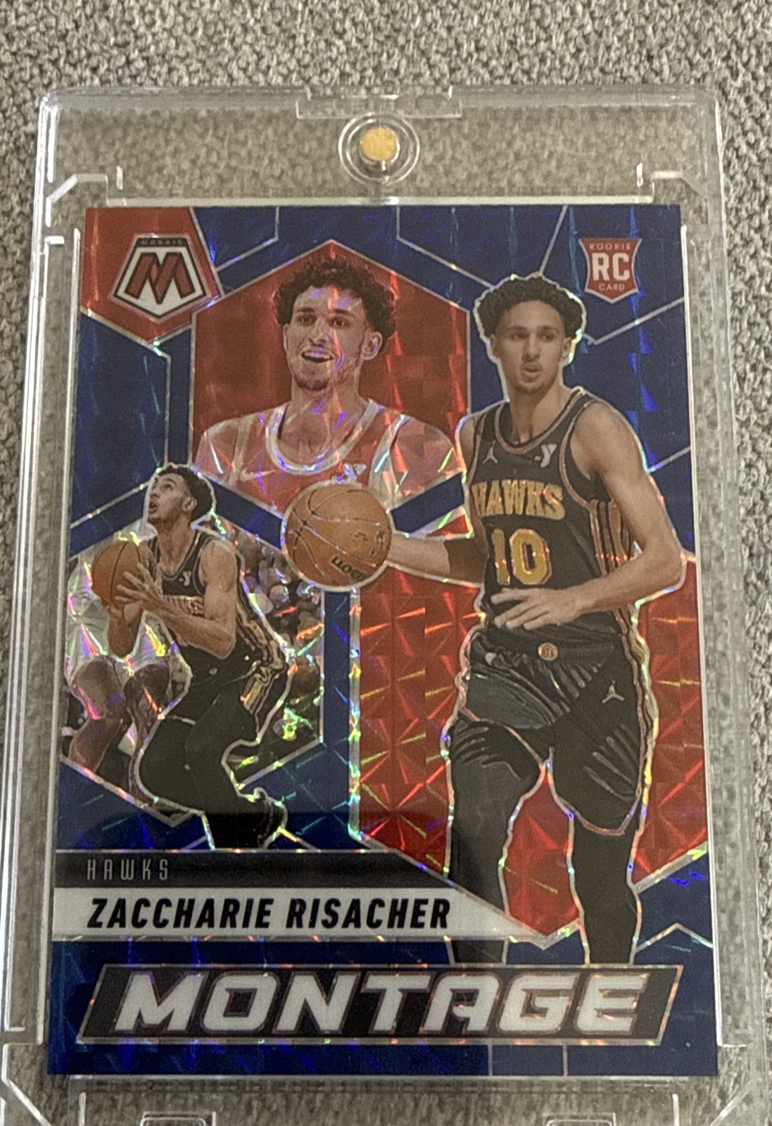 2024-25 Panini Mosaic -Montage Zaccharie Risacher #8 Blue Mosaic Prizm /199 (RC)