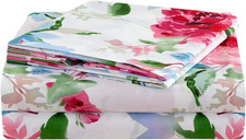 Watercolor Rose Floral Sheet Set King Size, 4 Piece Soft Printed Microfiber