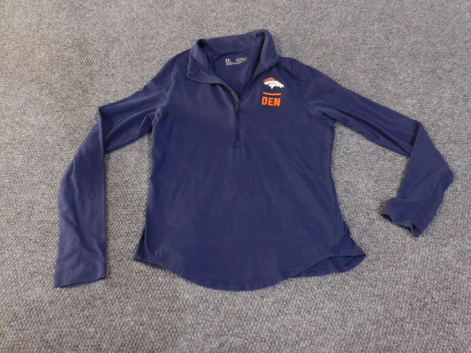Pullover de los Denver Broncos para mujer con cremallera mediana de cuarto de fútbol americano de la NFL Under Armour Foto 2 de 4