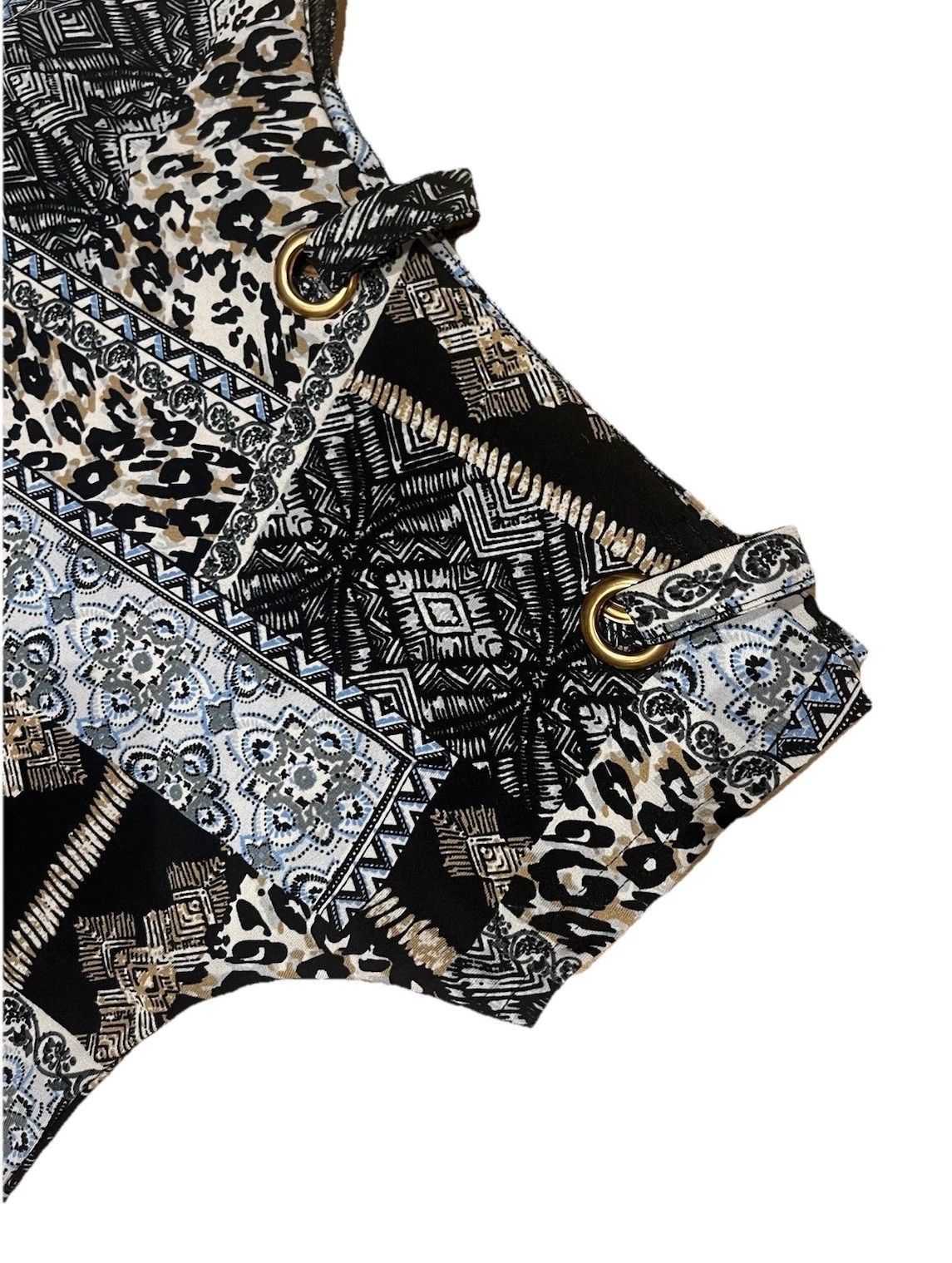 ROCKMANS Patchwork Print Eyelet Split Sleeve Cold… - image 11