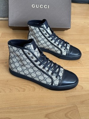 Gucci Herren Blau GG Monogrammiert Leder Hoch Sneaker Turnschuh Uk 10,5,