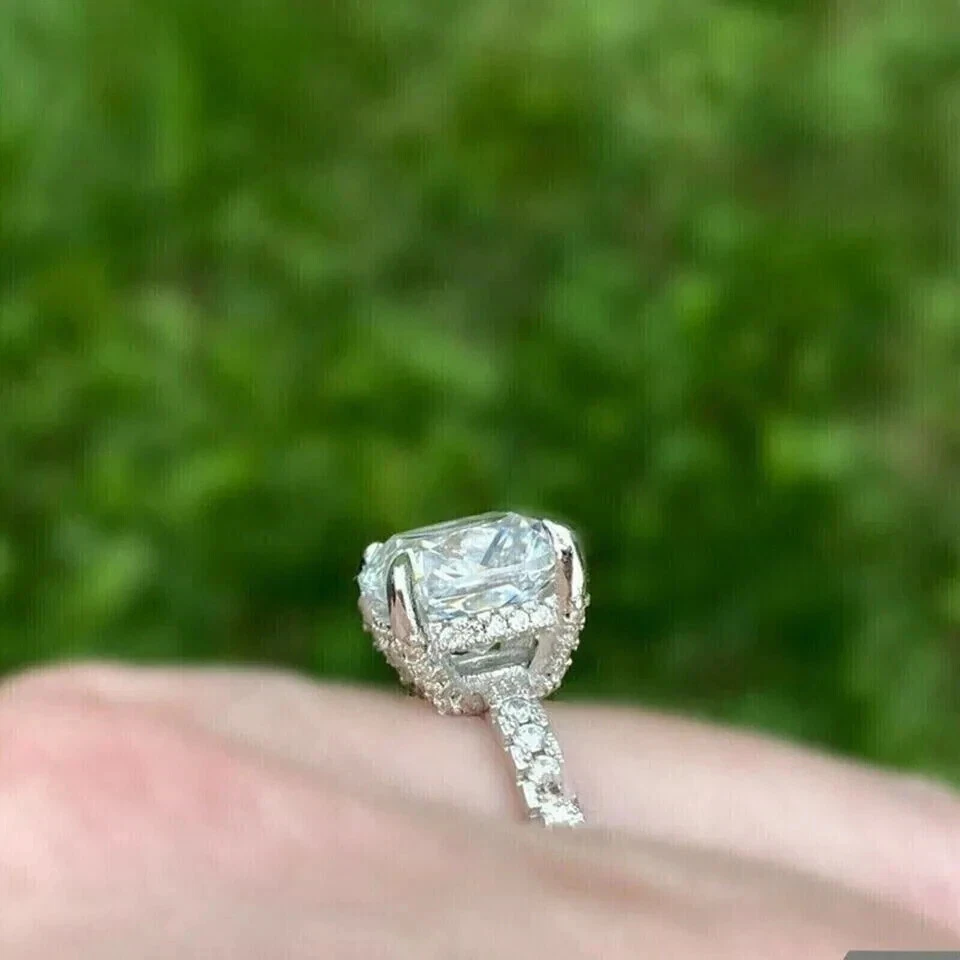 Cushion Cut 2.35Ct Lab Grown Diamond Halo Wedding Ring 14k White Gold - Image 3 of 3