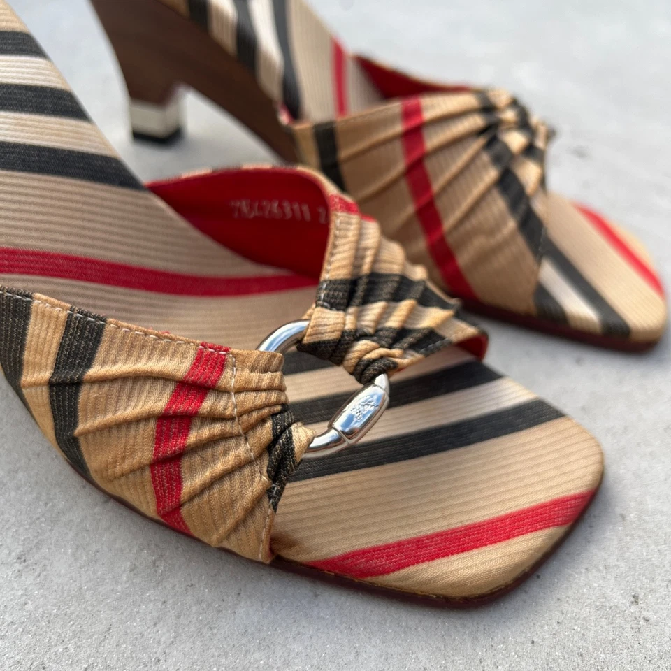 Burberry | Authentic Vintage Burberry Pattern Silver Hardware Wedge Mules (38) - Image 4 of 4