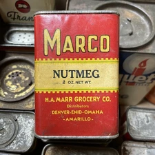 Vintage Marco Nutmeg Spice Tin Carboard & Metal Ends H.A. Marr Grocery Denver