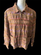 Coldwater Creek Boucle Tapestry Zip Front Blazer Pockets Boho Brights XL Petite
