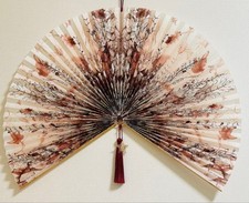 Christian Dior Folding Fan Sensu Wood flower Pattern Beige Bordeaux Brown Rare