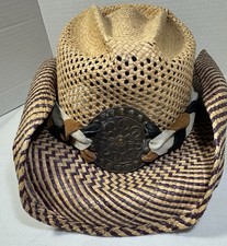Bullhide Montecarlo Cowgirl Open Weave Straw Hat Boho Disc Womens Western 20.5"