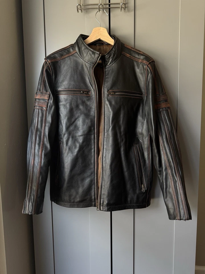 Black Rivet Men’s Leather Jacket Size M Genuine Leather Moto Biker Style - Image 2 of 4