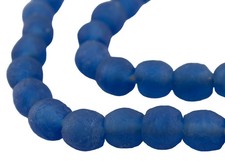 Blue Recycled Glass Beads 14mm Ghana African Sea Glass Round Large Hole Handmade