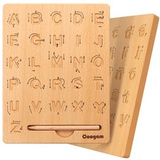 Coogam Wooden Letters Practicing Board, 8 x 7 x 1 inches, Natural Wood