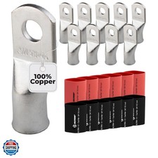 10pcs - 1/0 Awg - 5/16" Stud - Battery Lugs - Ring Terminal Connectors with 1...