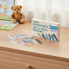 Kids Cartoon Adhesive Bandages, 300 Pack, 30 Styles, 6 Themes, Waterproof, PE