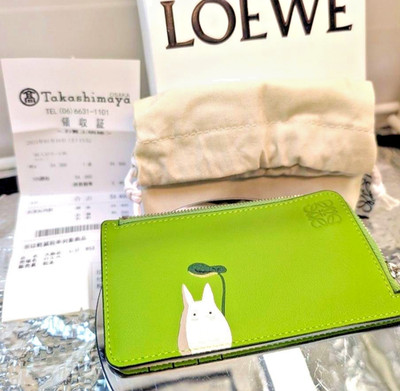 LOEWE Studio Ghibli Totoro Coin Card Holder Green Leather Unused Boxed Auth