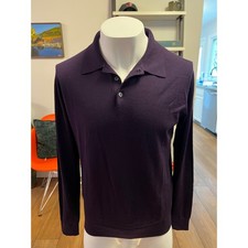 ISAIA Napoli 100 Cashmere Longsleeve Knit Polo in Aubergine - Size XL