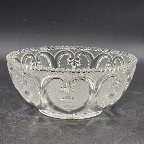 Serving Bowl by Dugan Glass Jeweled Heart Beaded Edge 8.5"x3.5" Clear Sandwich - Picture 1 of 8
