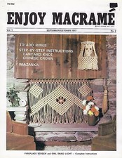 Enjoy Macrame Sept/Oct 1977 Vol. 1 No. 2 Newsletter Fireplace Screen  Owl Lamp