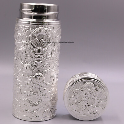 Pure Solid S999 Fine Silver Drinking Cup Dragon Healthy Water
